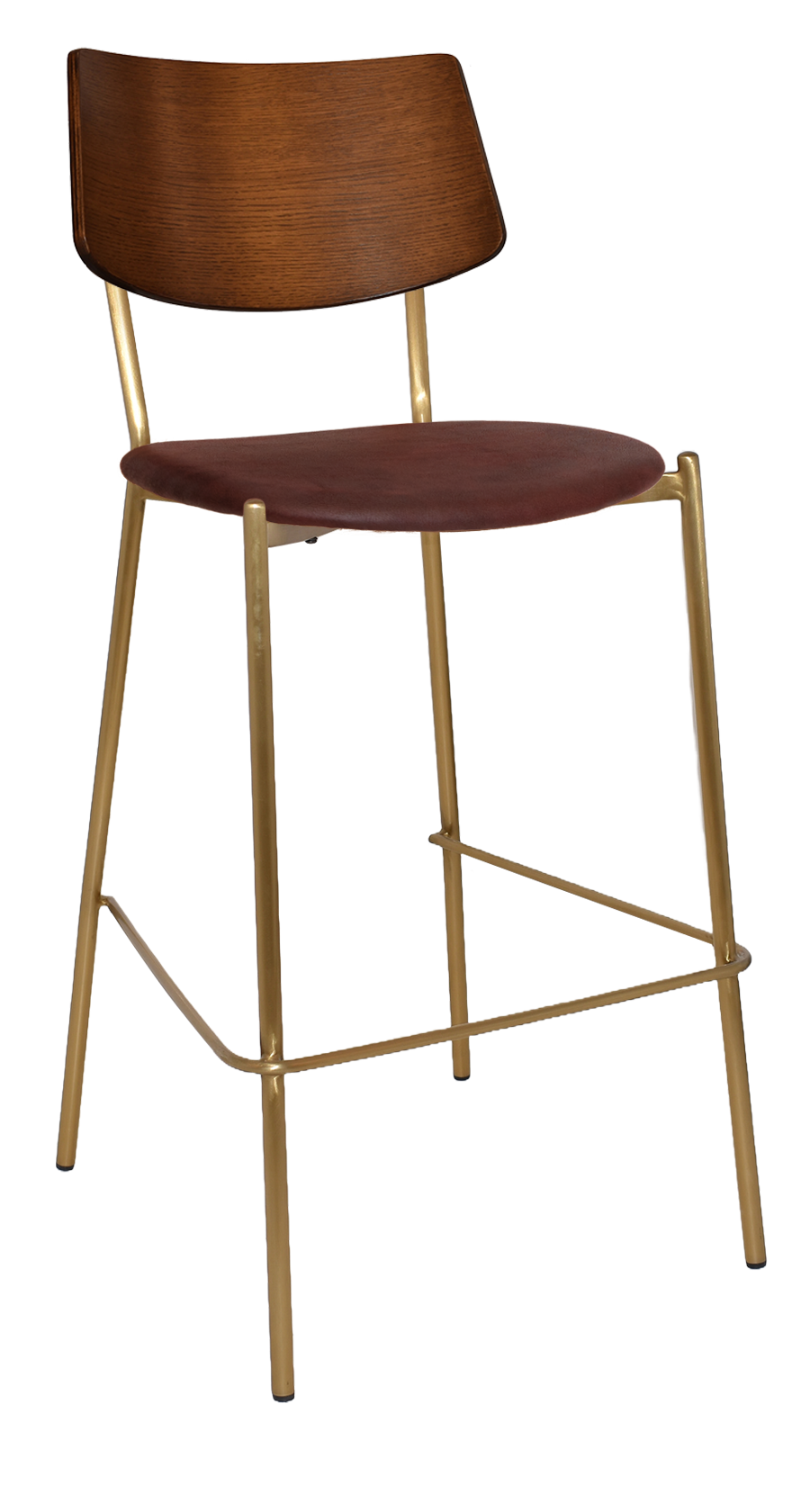 EZ Texas Brass Leg Barstool with Light Walnut Veneer Back