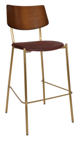 EZ Texas Brass Leg Barstool with Light Walnut Veneer Back