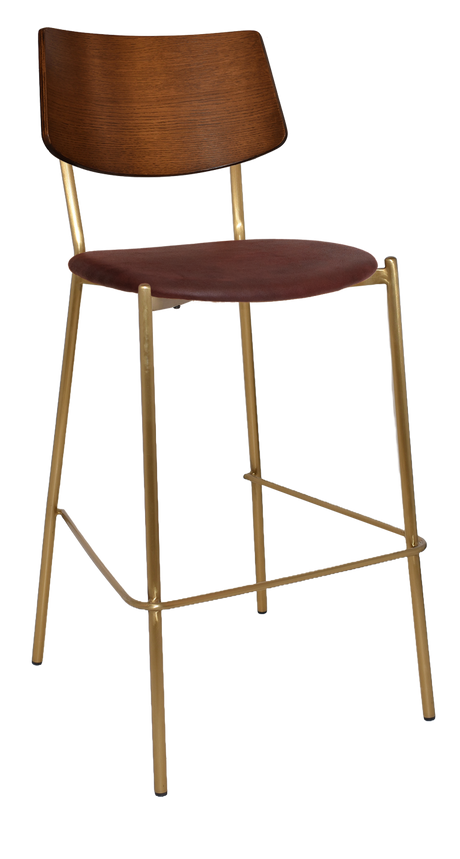 EZ Texas Brass Leg Barstool with Light Walnut Veneer Back