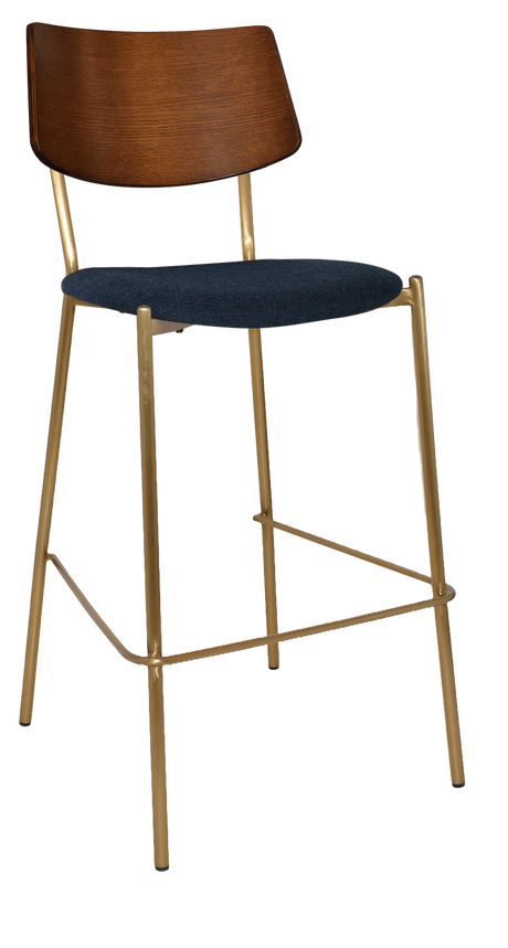 EZ Texas Brass Leg Barstool with Light Walnut Veneer Back