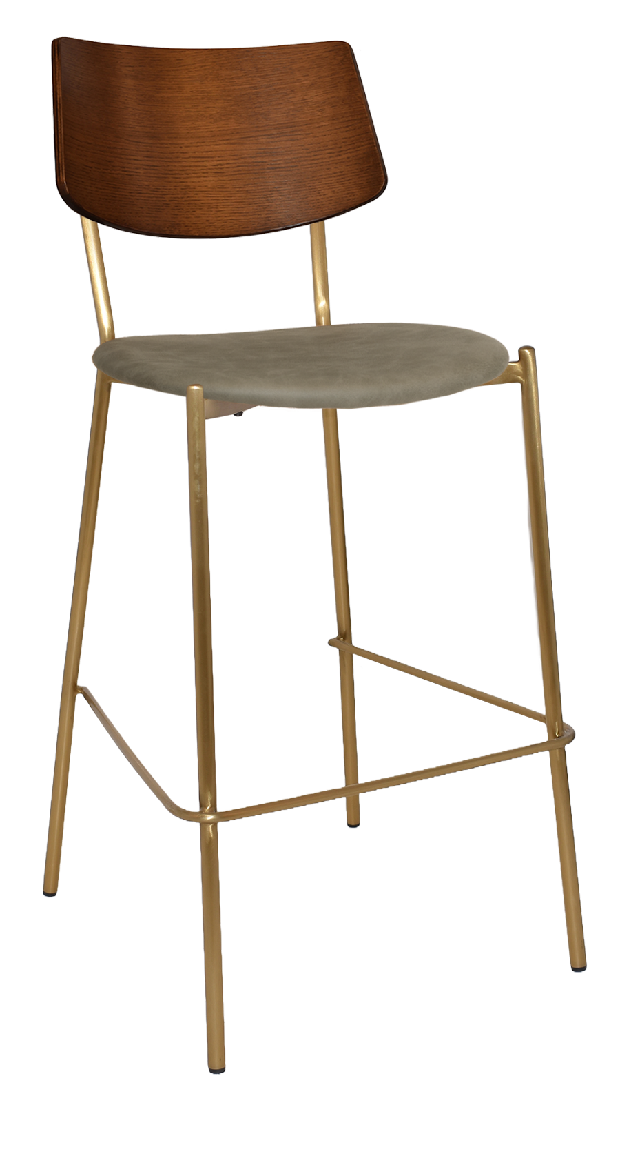 EZ Texas Brass Leg Barstool with Light Walnut Veneer Back