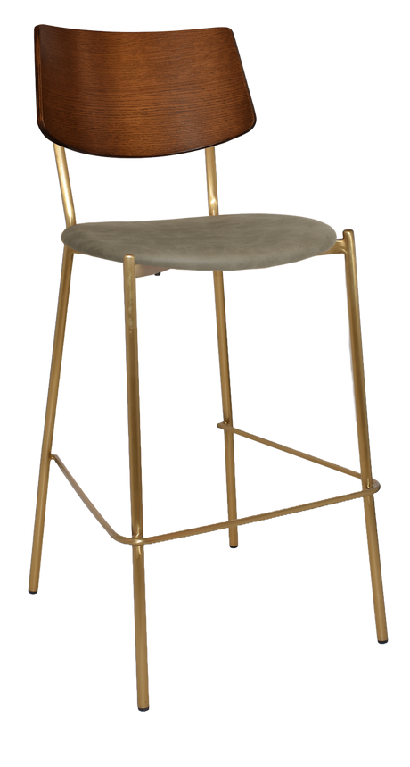 EZ Texas Brass Leg Barstool with Light Walnut Veneer Back