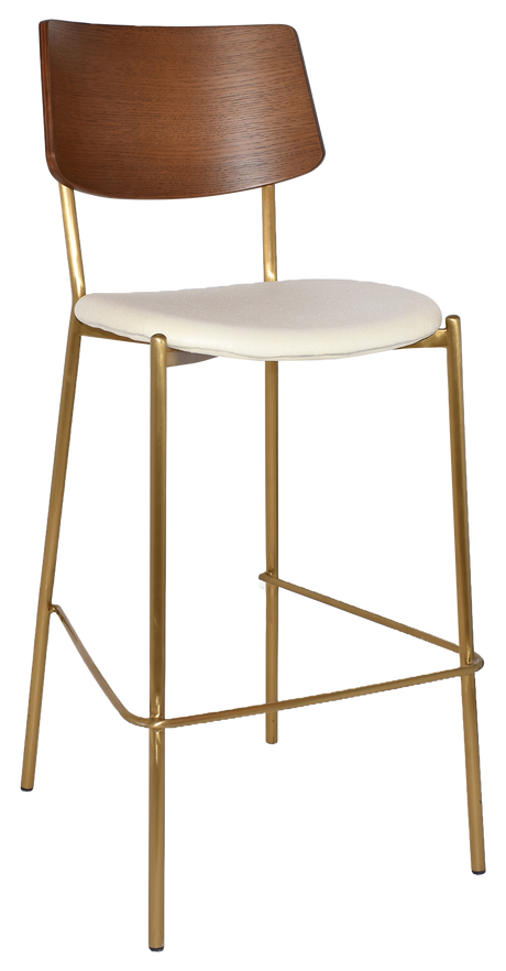 EZ Texas Brass Leg Barstool with Light Walnut Veneer Back