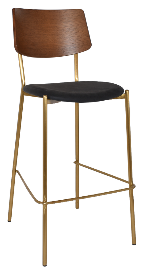 EZ Texas Brass Leg Barstool with Light Walnut Veneer Back
