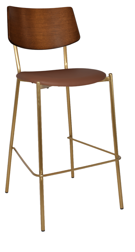 EZ Texas Brass Leg Barstool with Light Walnut Veneer Back