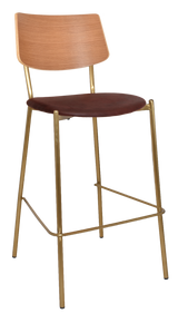 EZ Texas Brass Leg Barstool with Natural Veneer Back