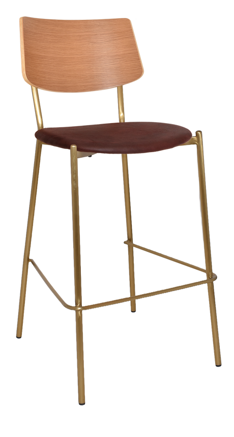 EZ Texas Brass Leg Barstool with Natural Veneer Back