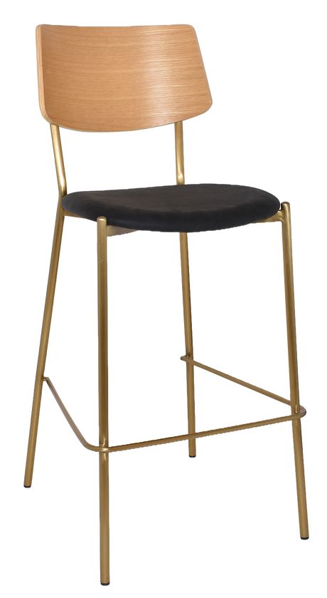 EZ Texas Brass Leg Barstool with Natural Veneer Back