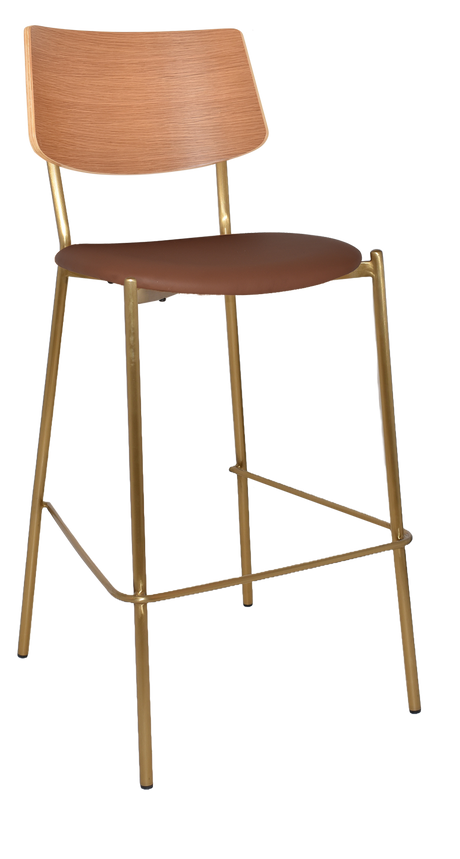EZ Texas Brass Leg Barstool with Natural Veneer Back