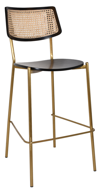 EZ Texas Brass Leg Rattan Back Barstool with - Black