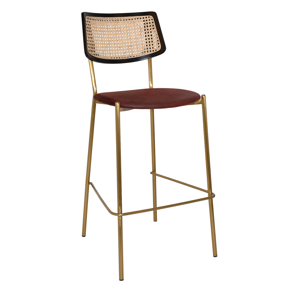 EZ Texas Brass Leg Rattan Back Barstool with - Black