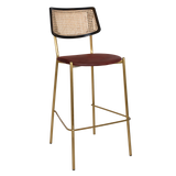 EZ Texas Brass Leg Rattan Back Barstool with - Black