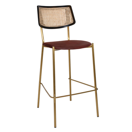 EZ Texas Brass Leg Rattan Back Barstool with - Black