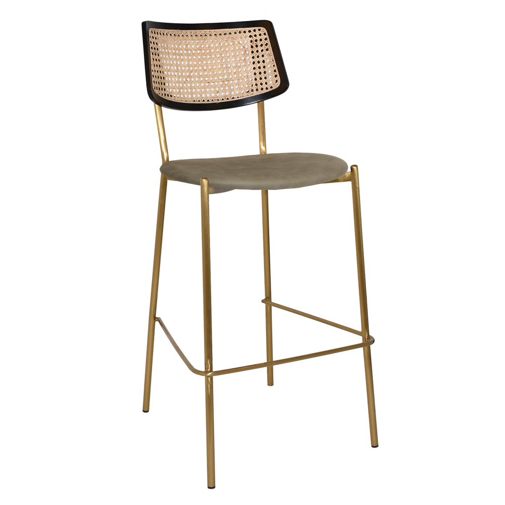 EZ Texas Brass Leg Rattan Back Barstool with - Black