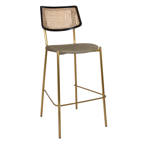 EZ Texas Brass Leg Rattan Back Barstool with - Black