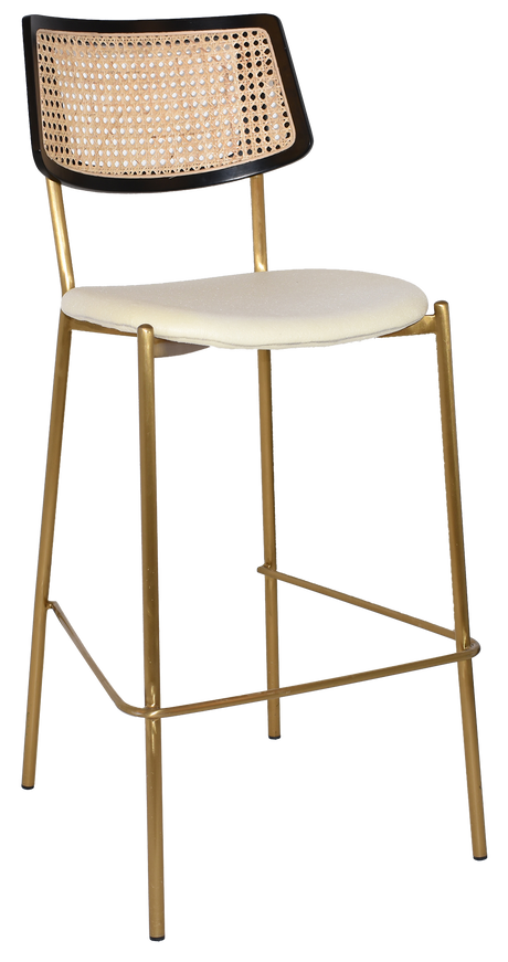 EZ Texas Brass Leg Rattan Back Barstool with - Black