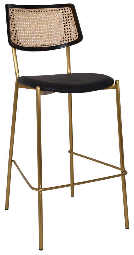 EZ Texas Brass Leg Rattan Back Barstool with - Black