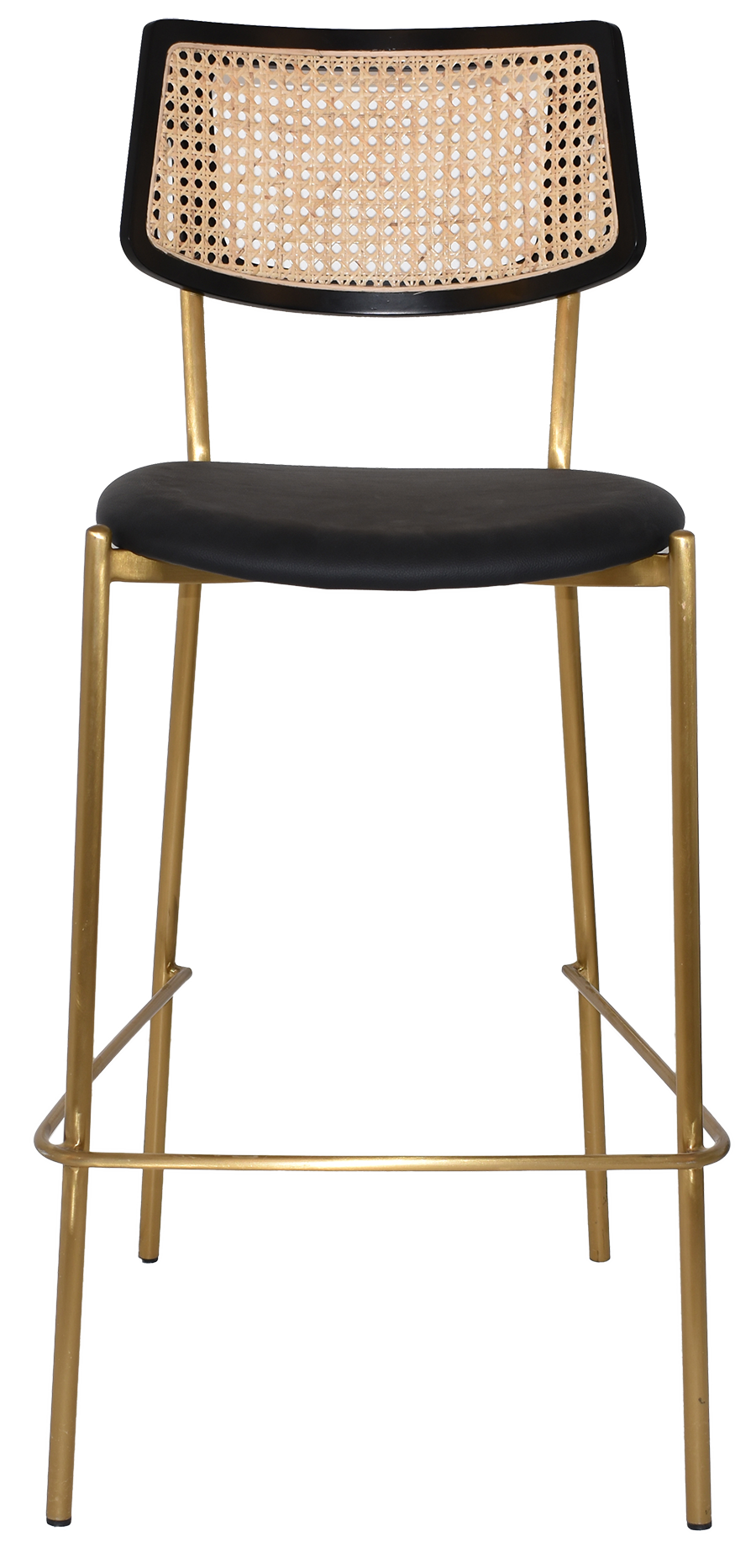 EZ Texas Brass Leg Rattan Back Barstool with - Black
