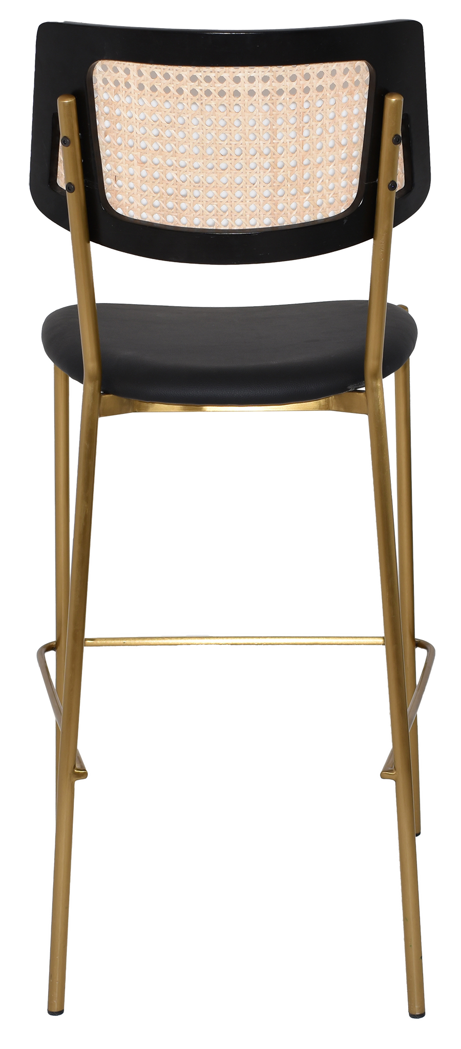 EZ Texas Brass Leg Rattan Back Barstool with - Black