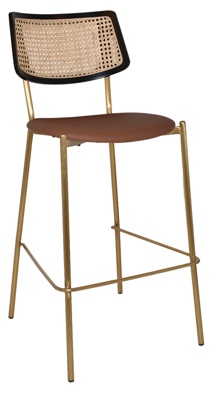 EZ Texas Brass Leg Rattan Back Barstool with - Black