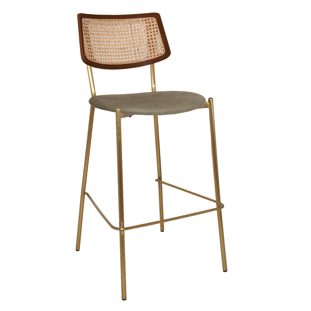 EZ Texas Metal Leg Rattan Back Barstool - Light Walnut