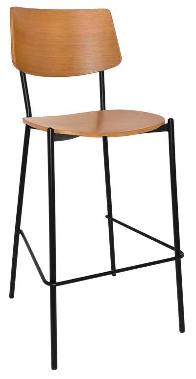 EZ Texas Black Metal Leg Barstool with Light Oak Veneer Back