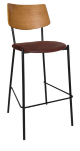 EZ Texas Black Metal Leg Barstool with Light Oak Veneer Back