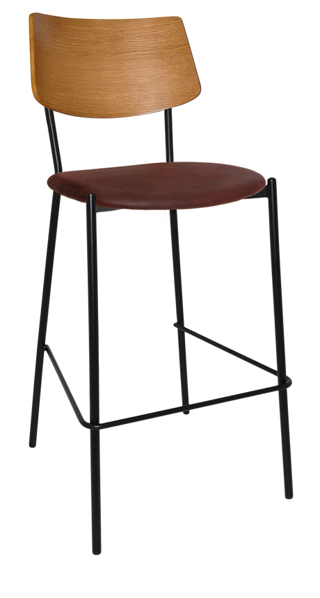 EZ Texas Black Metal Leg Barstool with Light Oak Veneer Back
