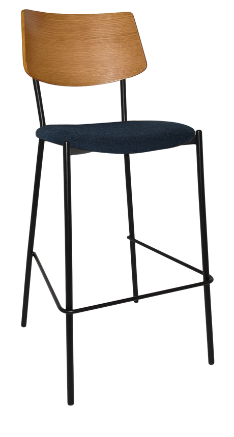 EZ Texas Black Metal Leg Barstool with Light Oak Veneer Back