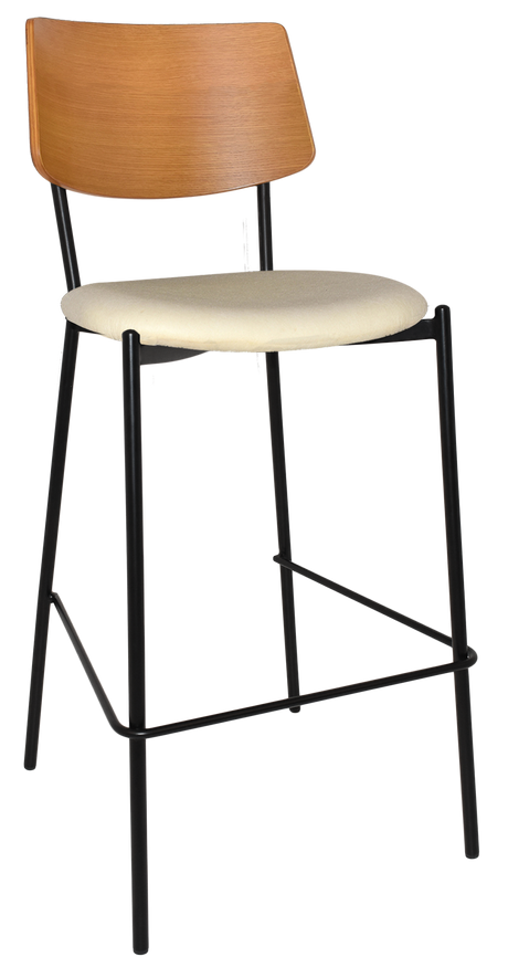 EZ Texas Black Metal Leg Barstool with Light Oak Veneer Back
