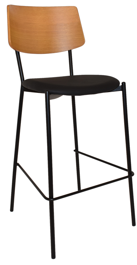 EZ Texas Black Metal Leg Barstool with Light Oak Veneer Back
