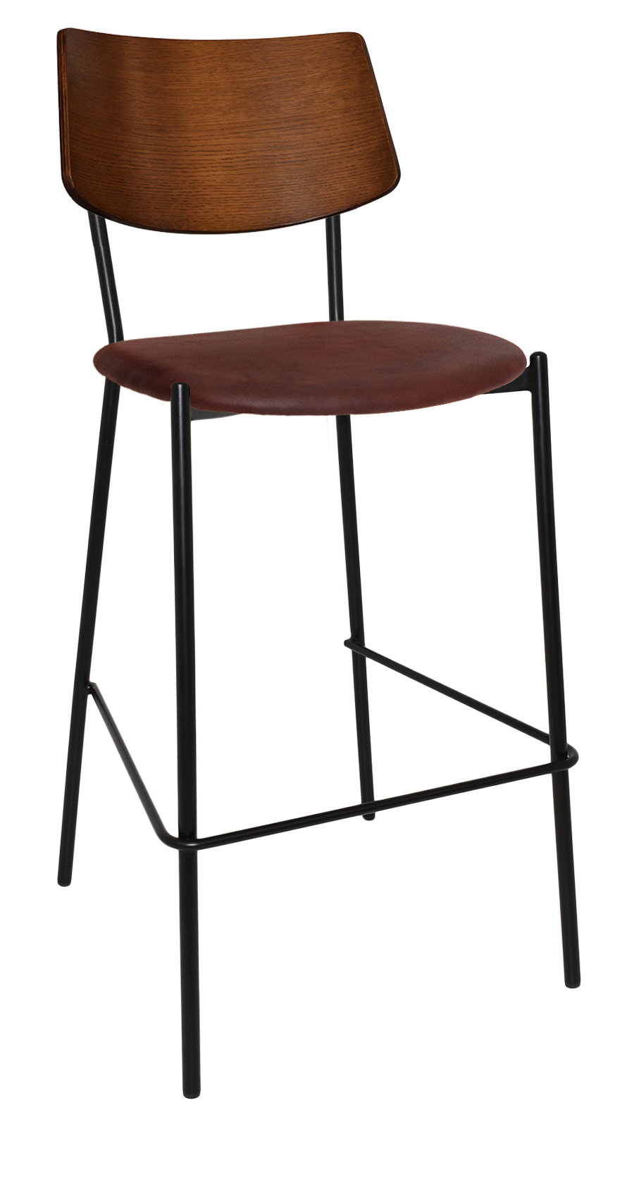 EZ Texas Black Metal Leg Light Walnut Back Barstool