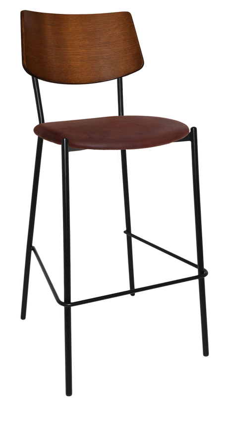 EZ Texas Black Metal Leg Light Walnut Back Barstool