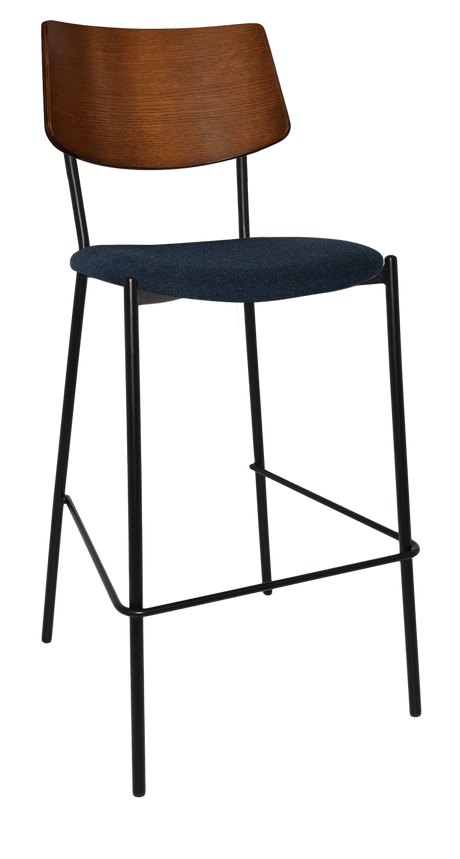 EZ Texas Black Metal Leg Light Walnut Back Barstool