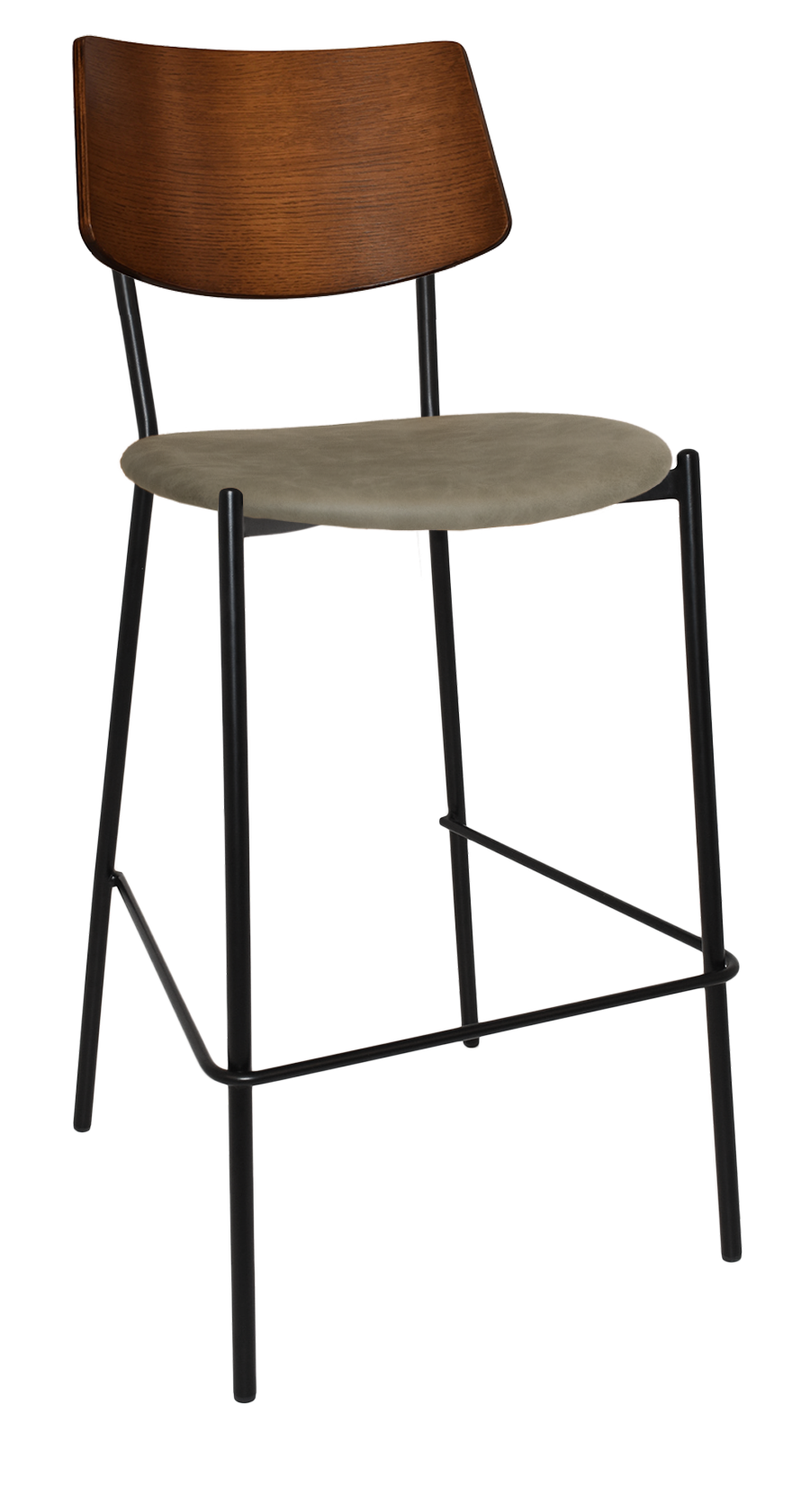 EZ Texas Black Metal Leg Light Walnut Back Barstool