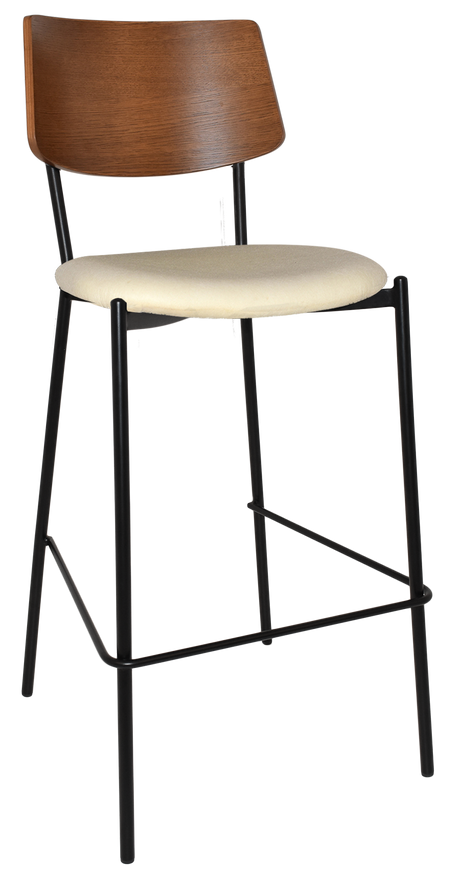 EZ Texas Black Metal Leg Light Walnut Back Barstool