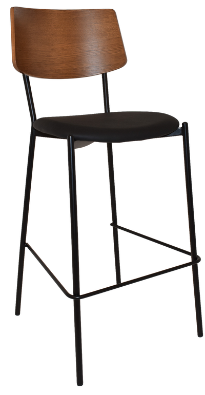 EZ Texas Black Metal Leg Light Walnut Back Barstool