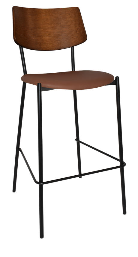 EZ Texas Black Metal Leg Light Walnut Back Barstool