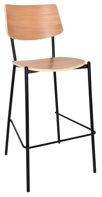 EZ Texas Black Metal Leg Barstool with Natural Veneer Back