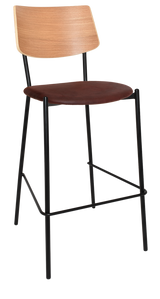 EZ Texas Black Metal Leg Barstool with Natural Veneer Back