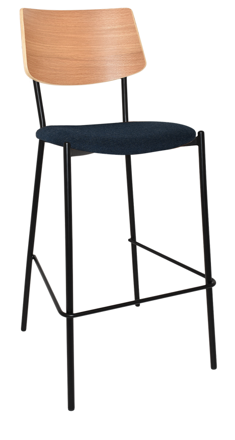 EZ Texas Black Metal Leg Barstool with Natural Veneer Back