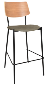 EZ Texas Black Metal Leg Barstool with Natural Veneer Back