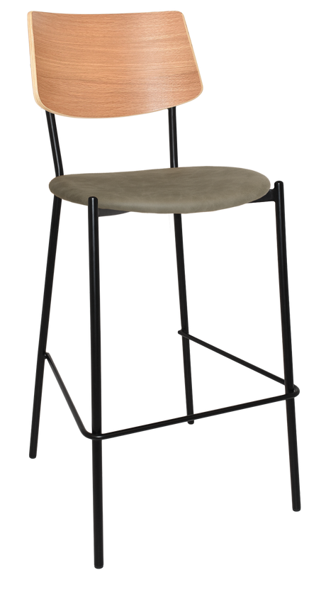 EZ Texas Black Metal Leg Barstool with Natural Veneer Back