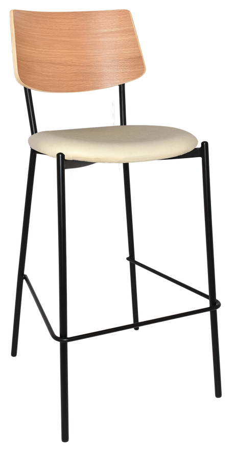 EZ Texas Black Metal Leg Barstool with Natural Veneer Back