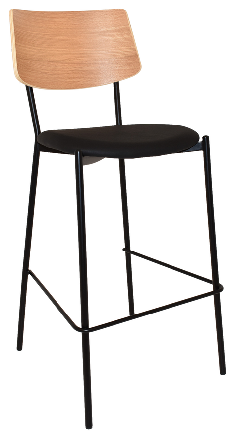 EZ Texas Black Metal Leg Barstool with Natural Veneer Back