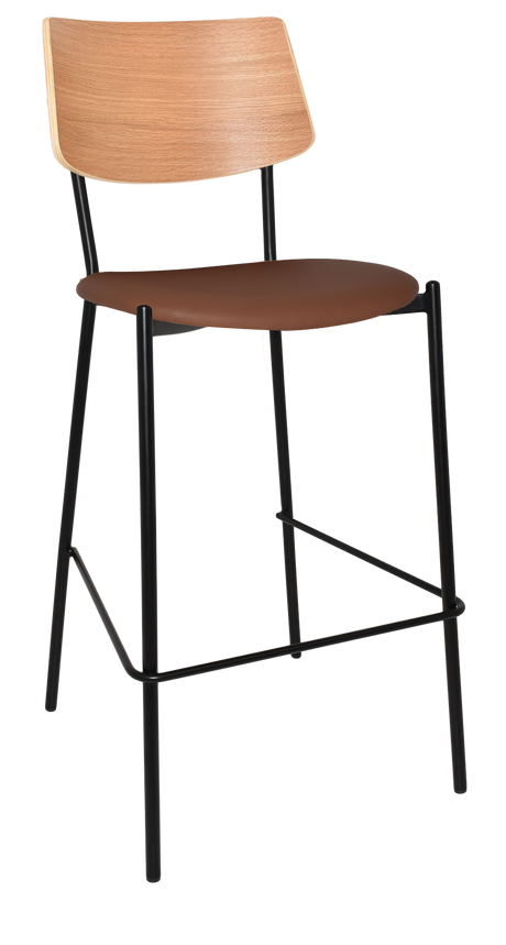 EZ Texas Black Metal Leg Barstool with Natural Veneer Back