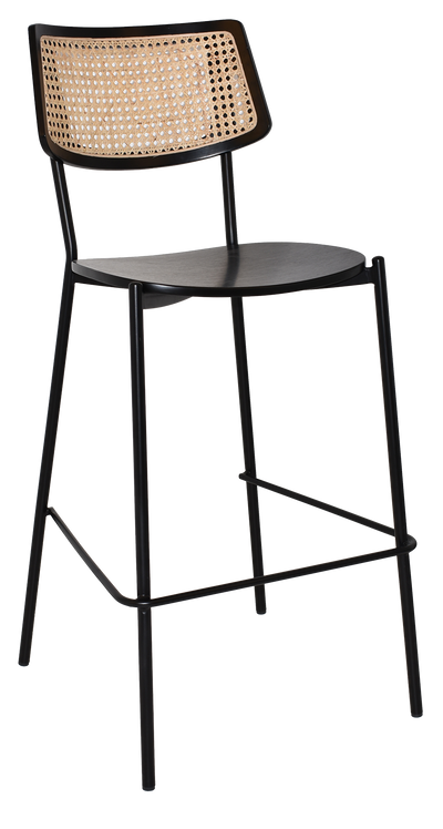 EZ Texas Black Metal Leg Barstool with Rattan Back - Black