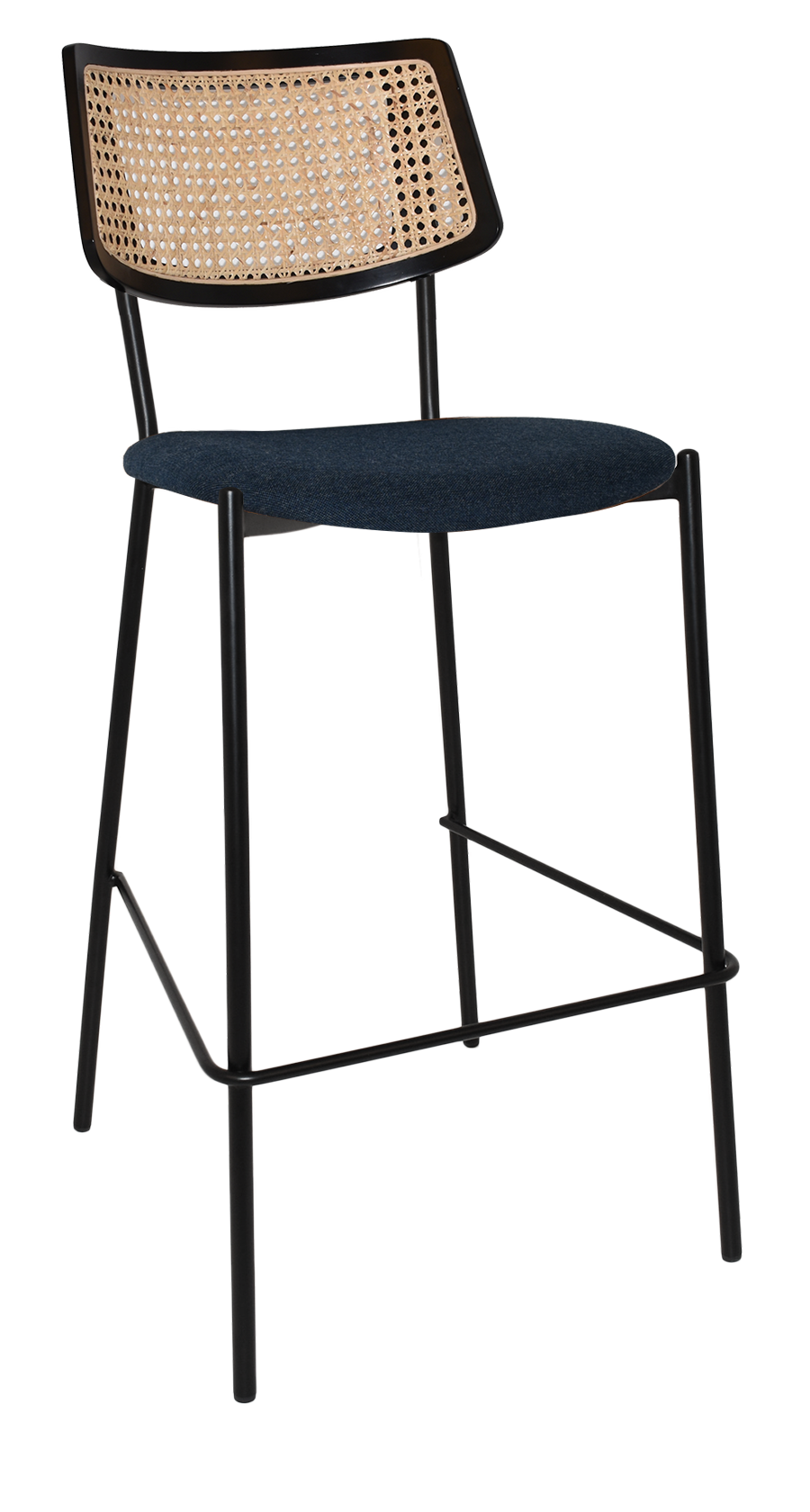 EZ Texas Black Metal Leg Barstool with Rattan Back - Black
