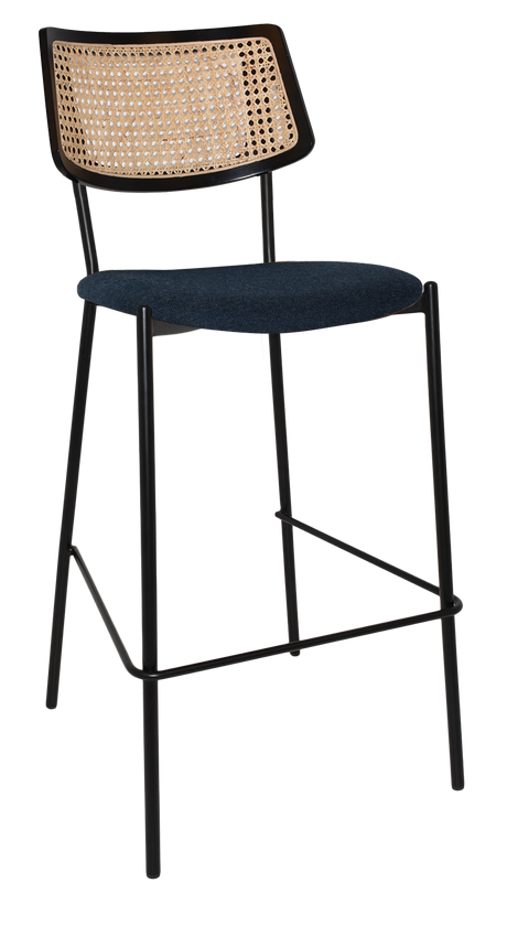 EZ Texas Black Metal Leg Barstool with Rattan Back - Black