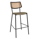 EZ Texas Black Metal Leg Barstool with Rattan Back - Black